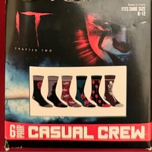 NEW IT Chapter Two Pennywise Horror 6-Pack Crew Socks 8-12